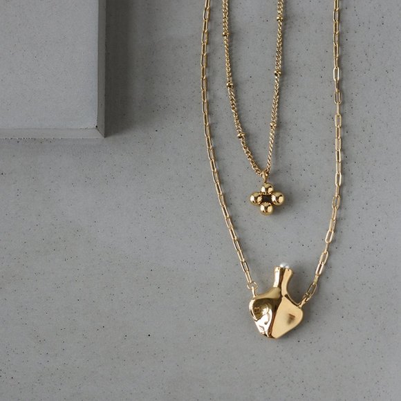 NEW 18K Gold Plated Bead Clover Pearl Flower Vase Double Layer Chain Necklace - Picture 8 of 12